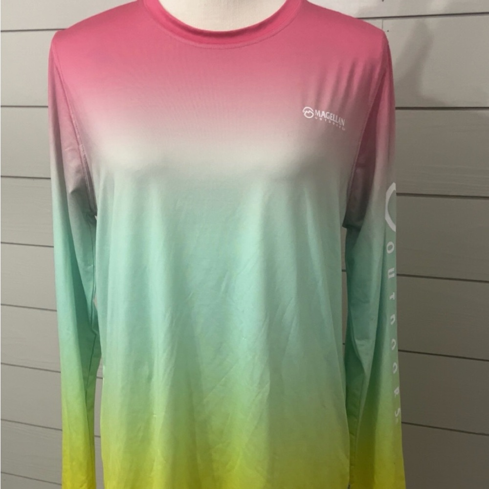 Magellan Outdoors Pink and Green Ombre Long Sleeve Tee